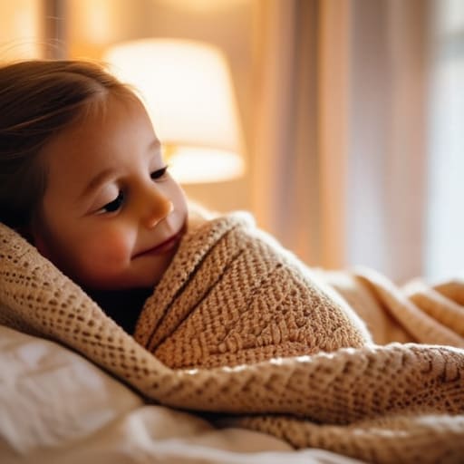 Child enjoying bedtime reading with parents.