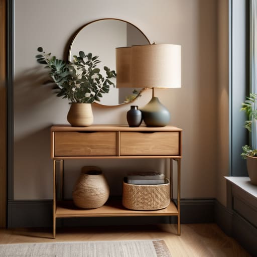 Decorated small apartment entryway with decor.