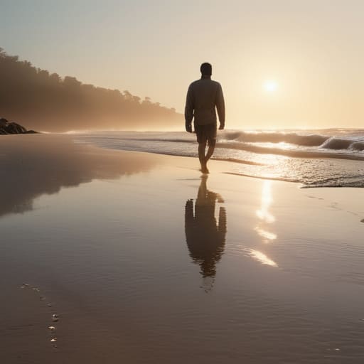 Person walking by the sea.