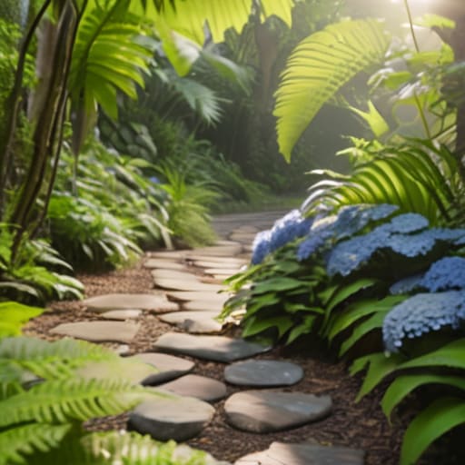 Person walking through botanical gardens paths.
